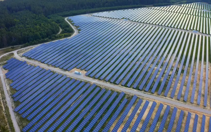Aerial view of a solar park